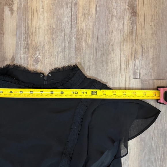 Adrianna Papell Fit & Flare Chiffon Dress Womens 14 Black Ruffled Back Zipper - Picture 11 of 12